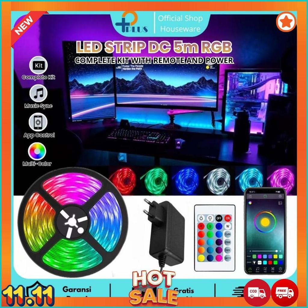 [ Pplus ] PAKET LAMPU LED STRIP 5050 2835 RGB 5M / SENSOR MUSIK BLUETOOTH / IP44 RGB REMOTE LAMPU HI