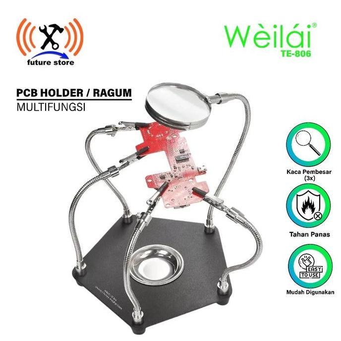 WEILAI PENJEPIT PCB & KACA PEMBESAR TE-806 - PCB HOLDER MULTIFUNGSI - RAGUM JEPIT PCB HOLDER + KACA 
