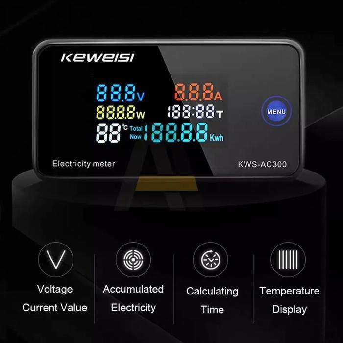 KEWEISI KWS AC300 100A AC 50-300V WATT VOLT AMPERE KWH ENERGY METER ORIGINAL DAN TERPERCAYA