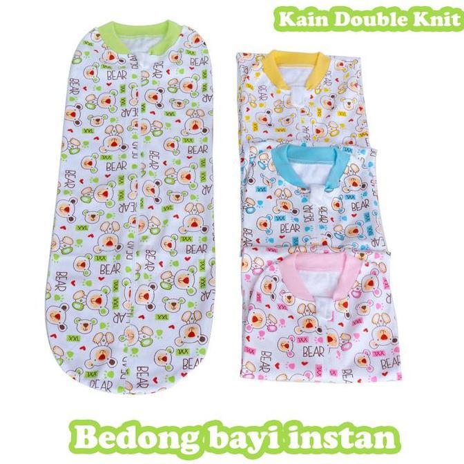 Bedong bayi instan newborn katun halus kain double knit praktis resleting bedong tebal