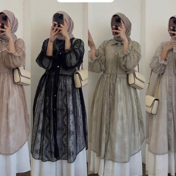 Outer Long Outer Cardigan  Brukat Renda Lace Malika Import Premium Murah