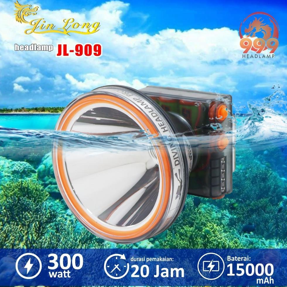 Senter Kepala / Headlamp Jinlong Jl 909 Waterproof / Tahan Air 300 Watt
