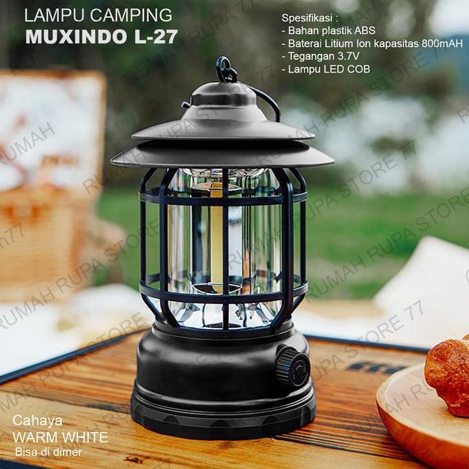 Lampu emergency / camping led cob lentera Muxindo Mux L27 cahaya kuning bisa dimmer terang redup