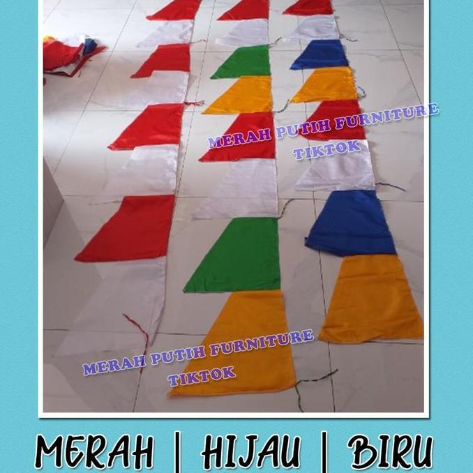PREMIUM / Bendera Umbul-Umbul Polos 8 mata. Merah Putih Hijau Biru. Bahan satin veles, untuk bambu 3