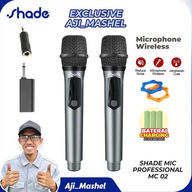 {Exclusive_Aji Mashel} SHADE Double Mic Karaoke Wireless Microphone Suara Jernih MC 02 New Wireless 