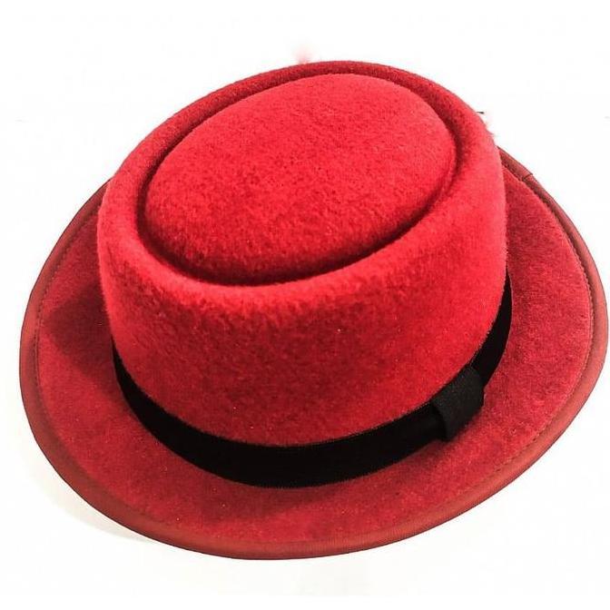 Topi Fedora Hat Pork Pie Hat Maroon