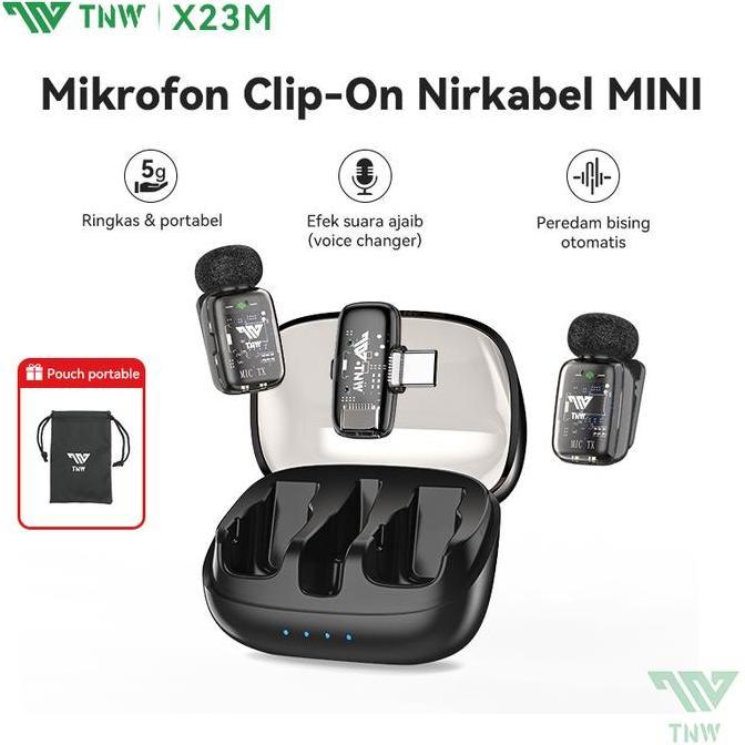 TNW X23M Wireless Microphone Nirkabel Lavalier Ultra-Mini Mic HP Dengan AI Voice Changer Plug & Play