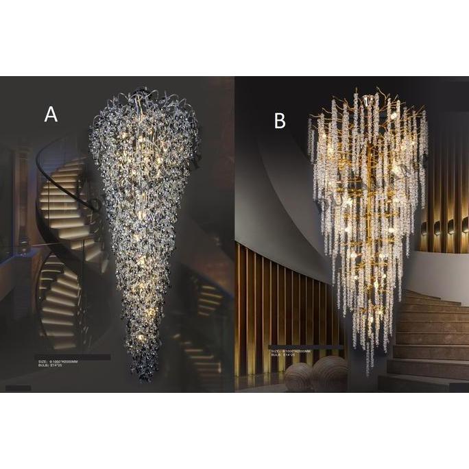FL 1466 LAMPU GANTUNG KRISTAL VOID AKAR RANTING RAINDROP TANGGA FOYER