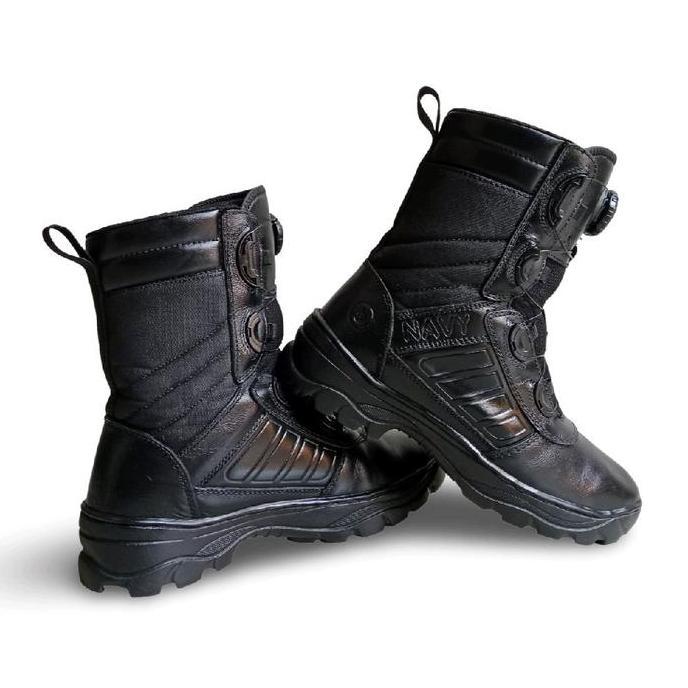 sepatu pdl Bocorocco Navy tali putar TNI-AL kulit asli Hitam