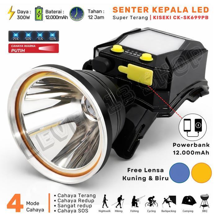 Senter Kepala Led Jumbo 300W Kiseki Ck-Sk699Pb Gratis Lensa Biru Dan Kuning | Headlamp Led Outdoor C