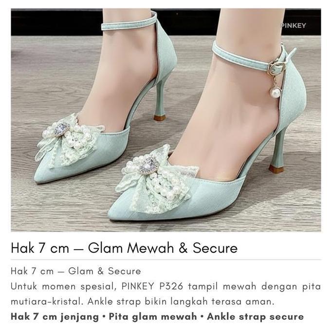 Good- Pinkey P326 - Sepatu Stiletto Hh Heels Nita Hak Tinggi 7Cm Biru Putih Hitam Shoes Pesta Heels 