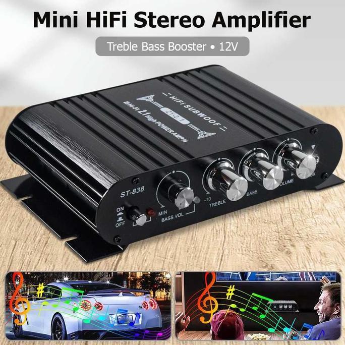 LVPIN Mini HiFi Stereo Amplifier Treble Bass Booster 12V 200W - LP-838