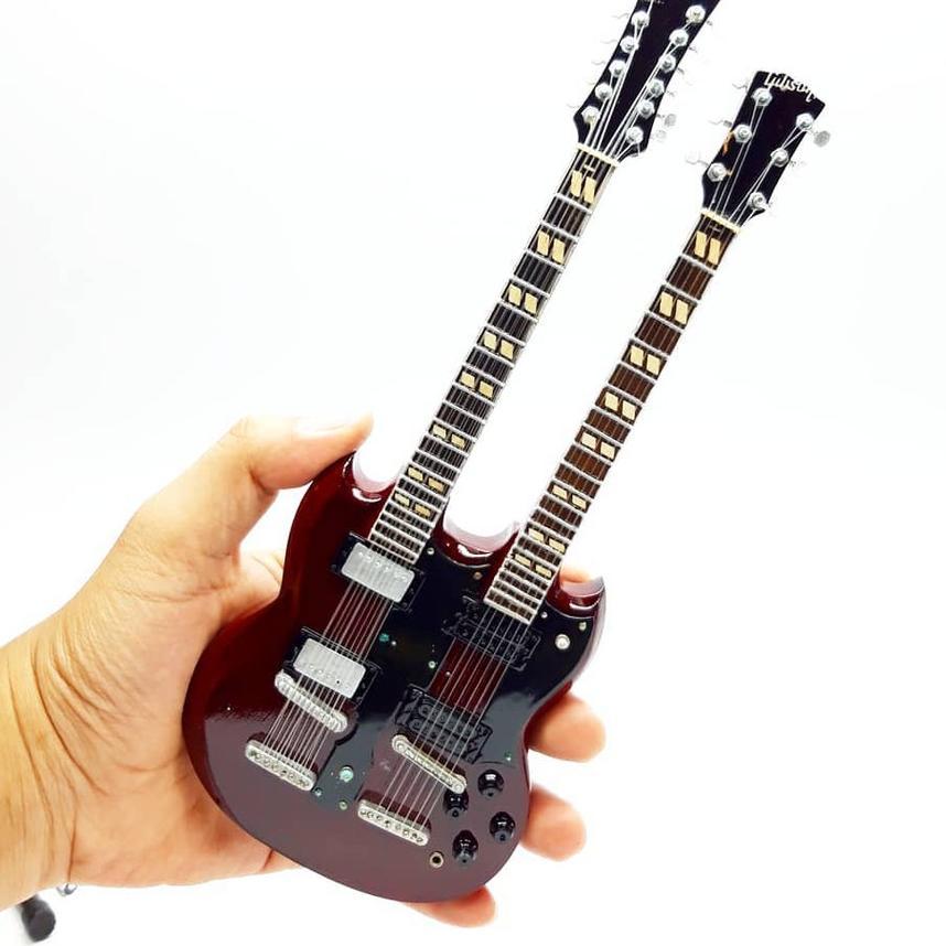 Miniatur Gitar Gibson Sg Eds-1275 Double Neck Jimmy Page Led Zeppelin Plus Miniatur Strap