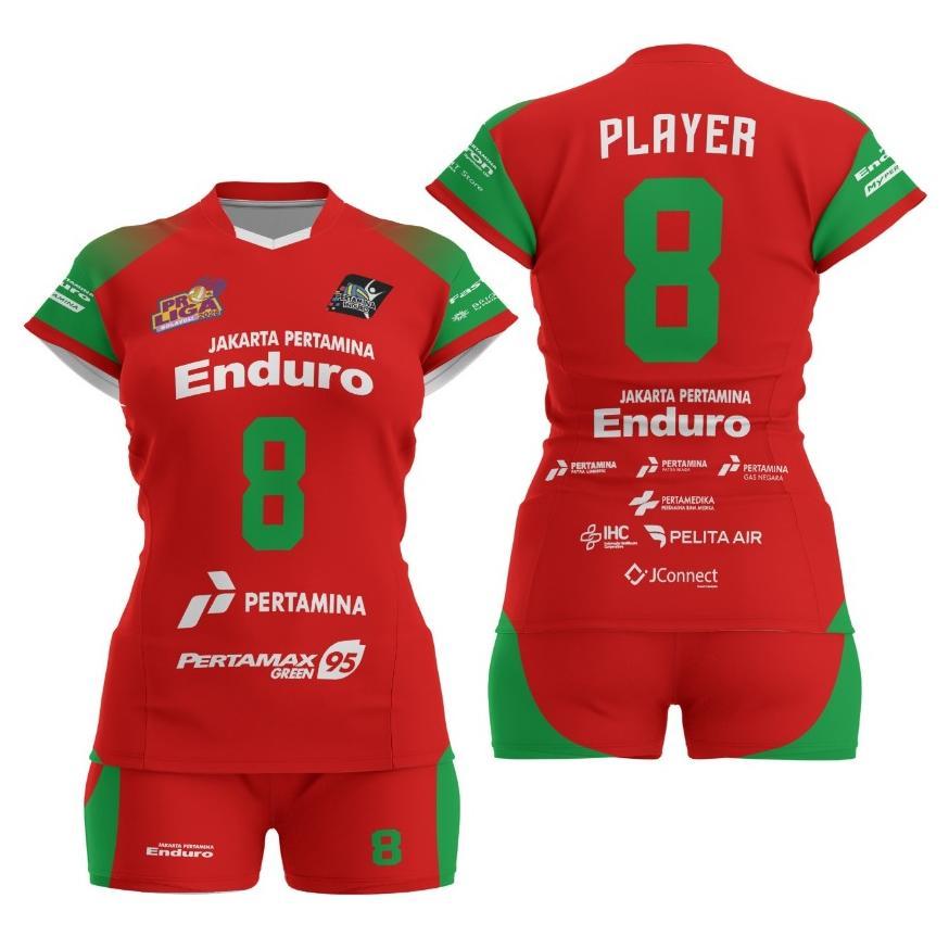 Baju Jersey Voli Putri Jkt Pertamina Merah Gratis Pasang Nama Dan Nomor Punggung Stelan Volly Wanita