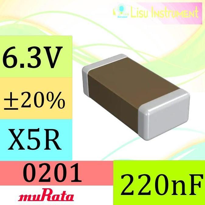 MOTRONICS 5 BUAH - 220NF 20% 6.3V X5R 0201 SMD CAPACITOR MURATA GRM033R60J224ME15D - 5 BUAH