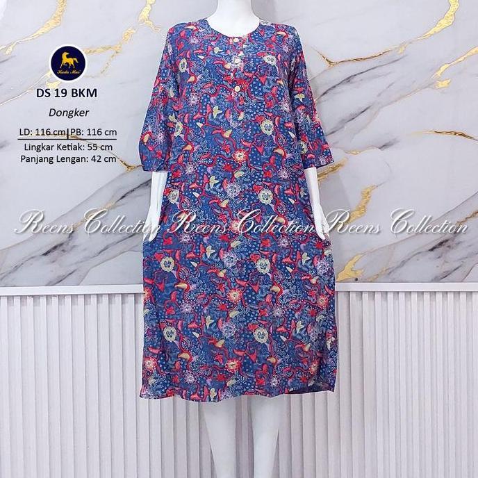 Ling- Batik Kuda Mas Daster 19 Lengan 3/4 | Daster 3 Kancing Depan Busui Di Bah Lutut Rayon Motif Te