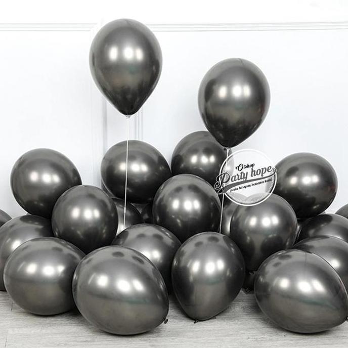 MGC isi 10 Balon Chrome Hitam / Balon Metalik Chrome Black / Ballon Latex Metalic