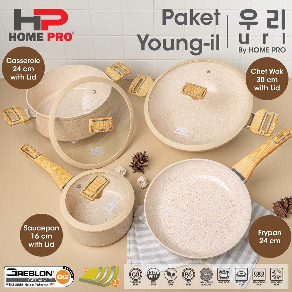 HomePro - Uri Series Set Paket Young-il Granite Ceramic Frypan Casserole Saucepan Wok with Lid - Ant
