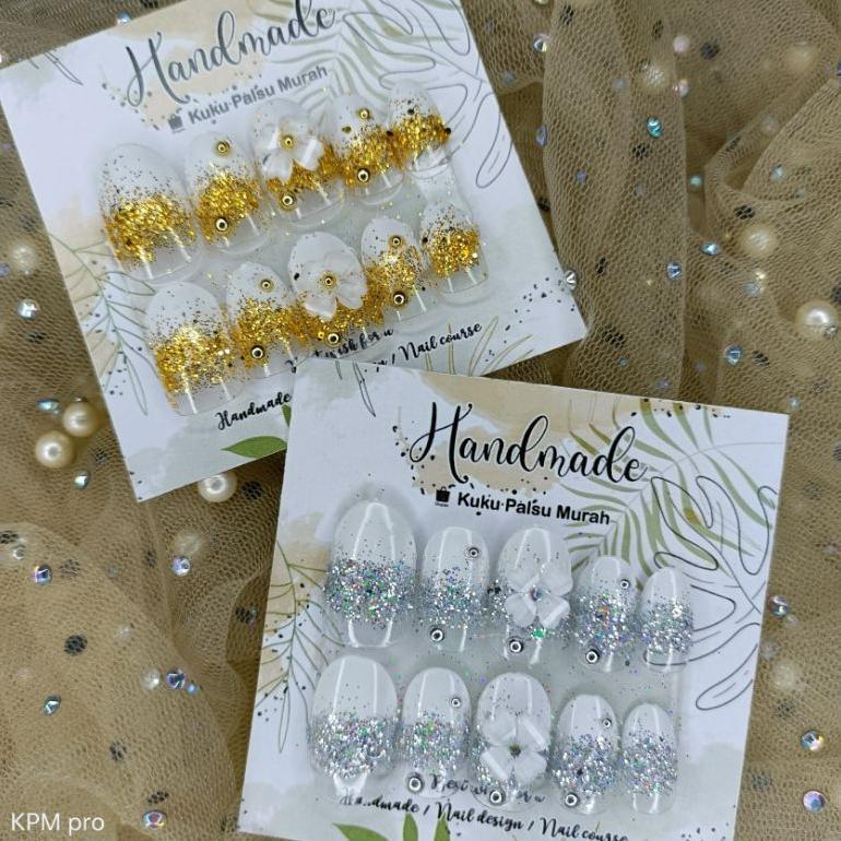 KUKU PALSU AKAD MURAH OVAL PUTIH /KUKU WEDDING/NAIL ART HANDMADE