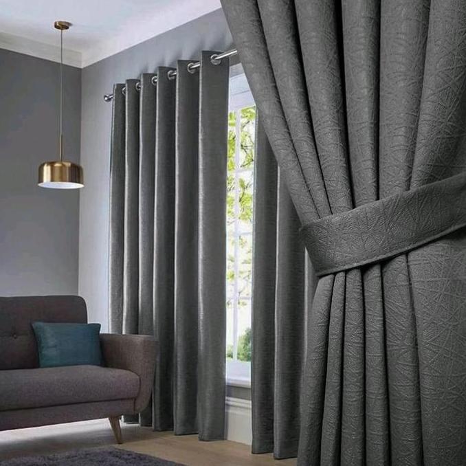 TERBARU Gorden Blackout Polos Embos Saffron Jendela Pintu 6 Gelombang Curtain dengan Desain Elegan d
