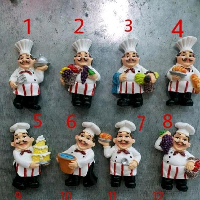 Set- Pajangan Tempelan Magnet Kulkas Koki Roti Chef Buah Mie