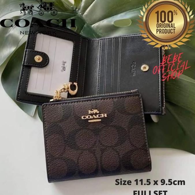 Best Seller [ORIGINAL] COACH Snap Card Case Wallet Leather Brown / Dompet Coach Berkualitas 100% ori