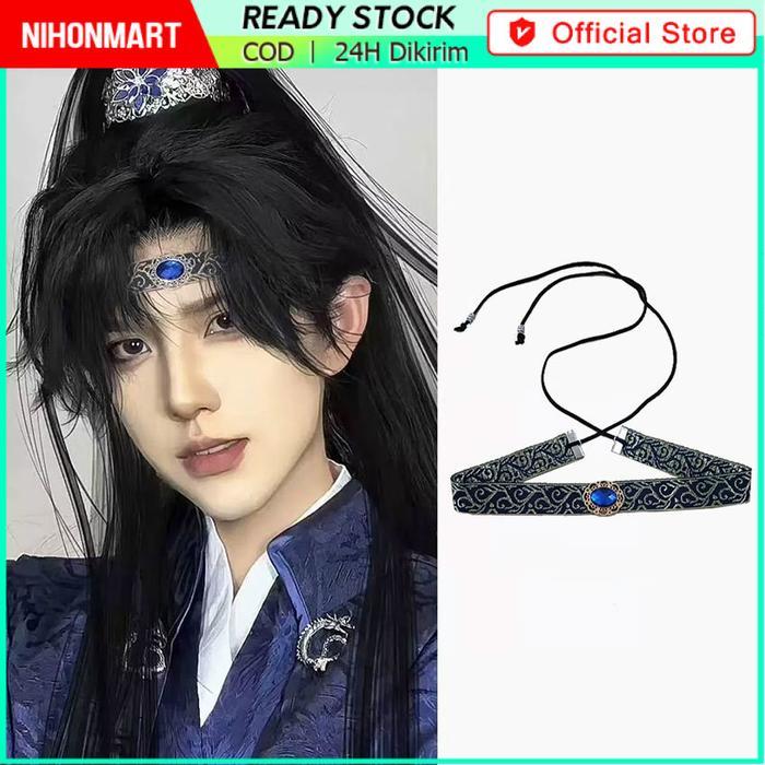 NIHONMART hanfu headwear pria ancient style headband cosplay kostum hanfu cina - Hairband Blue