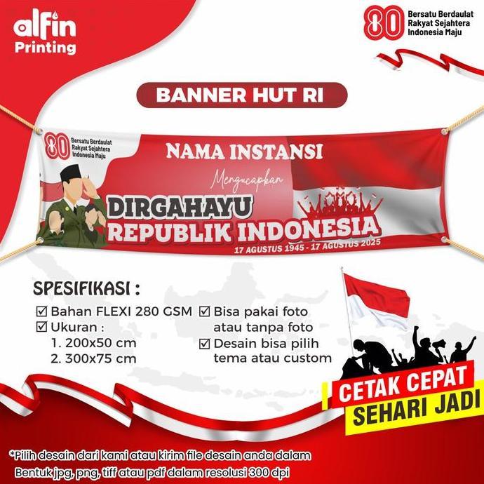 PREMIUM / Banner 17 Agustus / spanduk / mmt / backdrop / kemerdekaan Indonesia / HUT RI ke 80 2025
