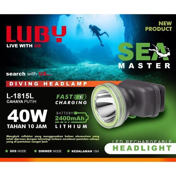 LUBY Senter Kepala Selam Super Terang senter selam LUBY 7200mAh lithium LED Rechargeable