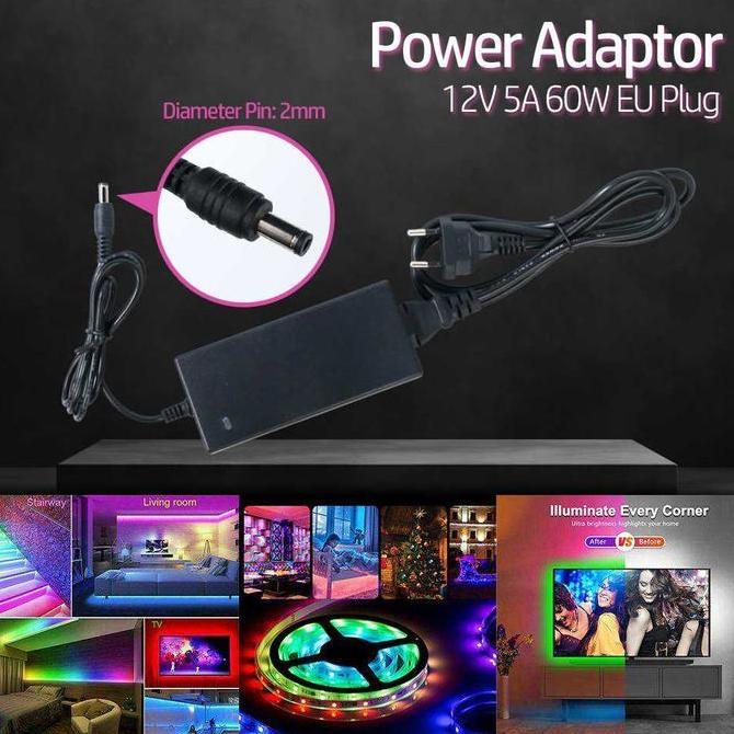 ESWANE Adaptor Power Supply Converter Charger Universal AC 100 240 V To DC 12V 5A 60W Untuk Mesin Po