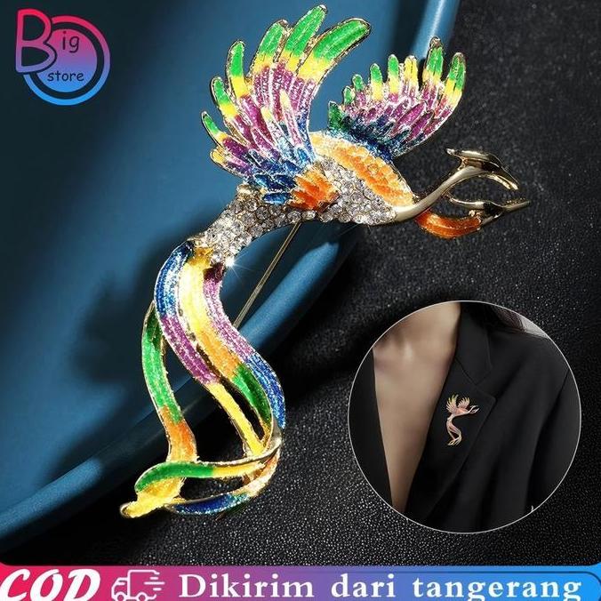 LEKCTROM Pin Jas Wanita Gaya Korea Bross Phoenix Warna Bros Burung Phoenix Pin Blazer Bros Jas Wanit