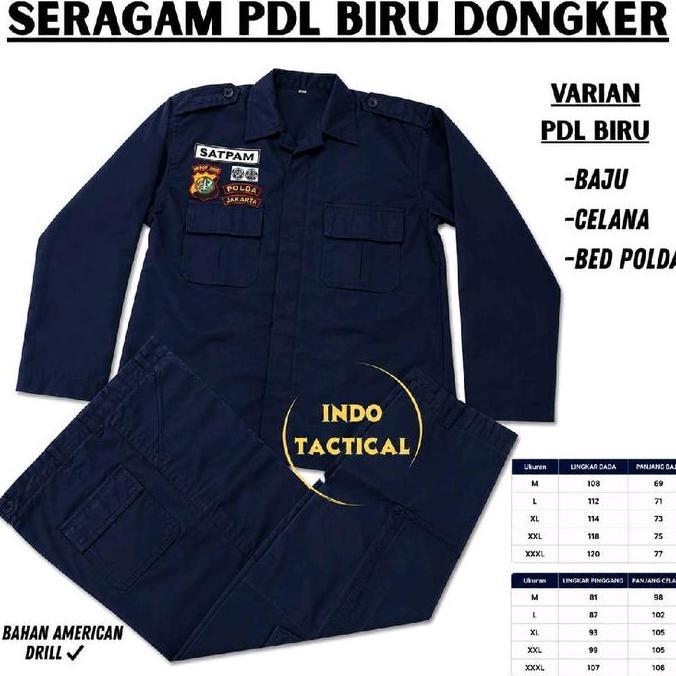 Baju Seragam PDL Biru Dongker, Setelan PDL Satpam Lengkap, Setelan PDL Security Biru Dongker Satpam