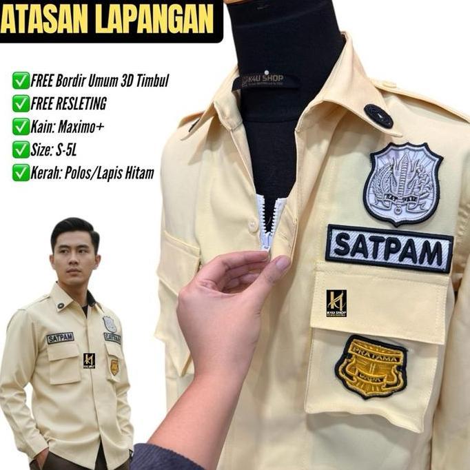 K4U SHOP Lapangan Kemeja Atasan Lapangan Polos atau Lapis Hitam FREE Bordir Timbul 3D Kain Stretch E