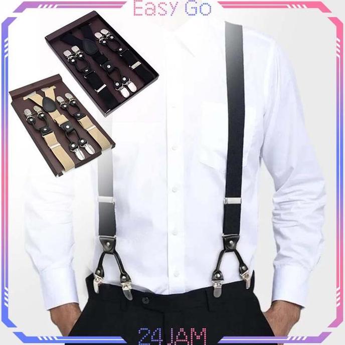 QYUISHOP Suspender Hitam Pria Suspender Pria Dewasa Suspender Jepit 6 Universal Suspender Pria Set