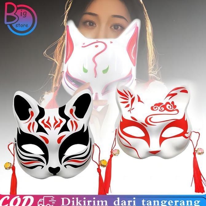TSUZEMON Topeng Kitsune Mask Half Face Topeng Anime Jepang Kitsune Mask Cosplay Festival Mask Hallow