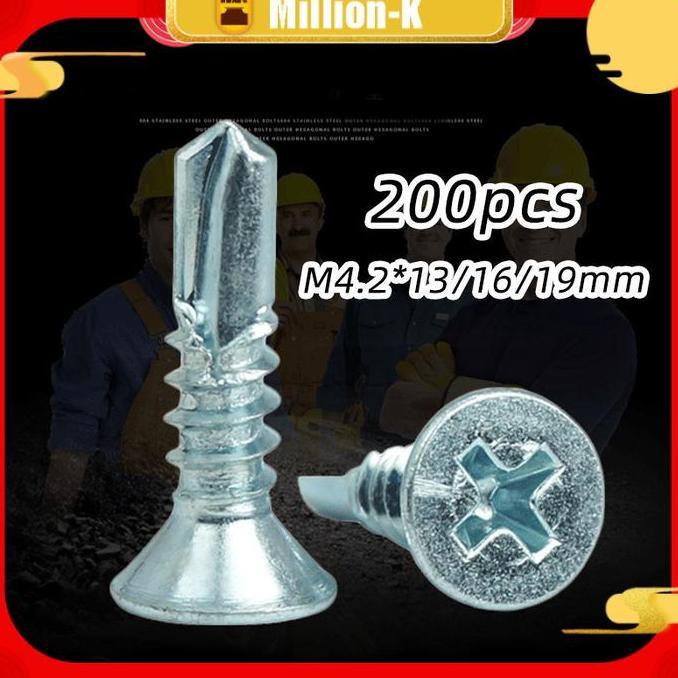 MEZIKUSA 200Pcs M4.2 Sekrup Bor Sendiri Dengan Kawat Ekor Merpati / Sekrup Roofing / Baut Atap