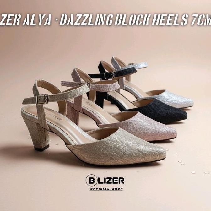 ZER ALYA - Block Heels 7cm Dazzling Elegant Shoes Pesta High Heels Wanita Nyaman
