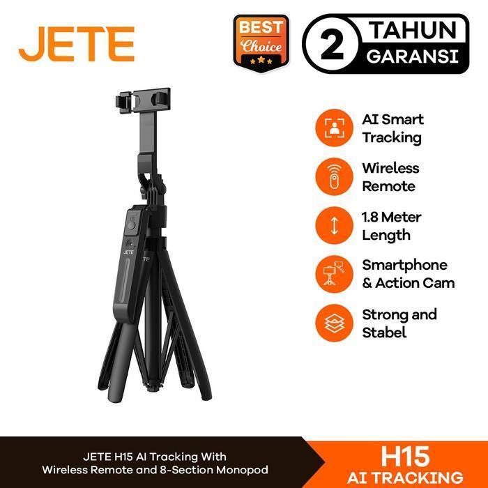 GRATIS ONGKIR - JETE Tripod Bluetooth H15 with AI Motion Sensor Portable Tongsis Selfie Stick 1.8m W