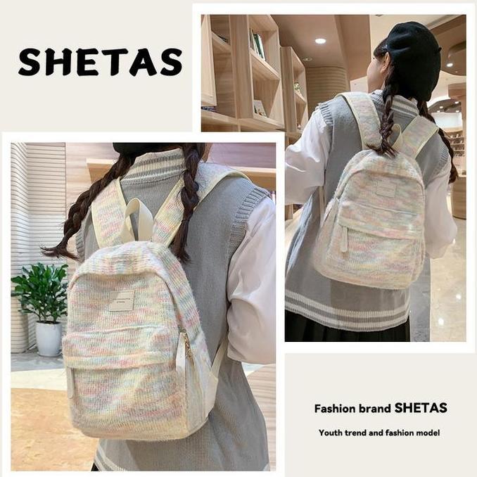 Juinju- Pelangi Meh Rajutan Tas Ransel Mini Tas Travelling Nita Ransel Lucu Mini Backpack Y2K Ransel
