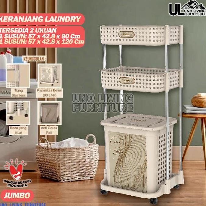 * Laundry Basket Jumbo Stainless Steel Rak Keranjang Baju Naiba Emerald *