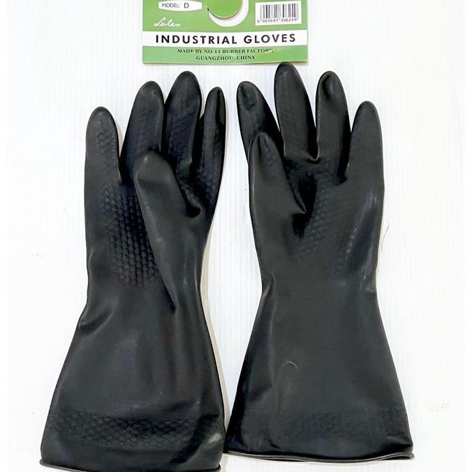 Sarung Tangan Karet Hitam Panjang Tebal Industrial Rubber Gloves Latex