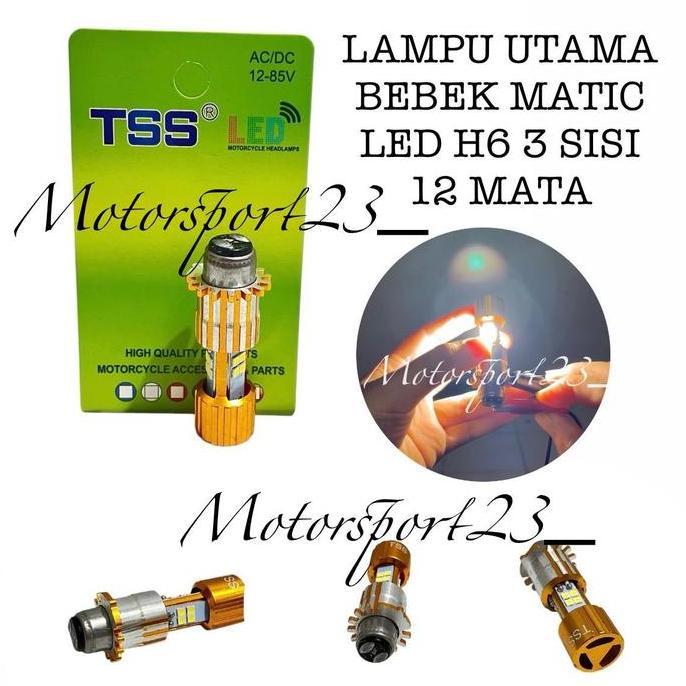 Lampu Depan Led H6 3 Sisi Body Gold Lampu Utama Depan Motor Bebek Matic Led H6 3Sisi 12Mata Cahaya P