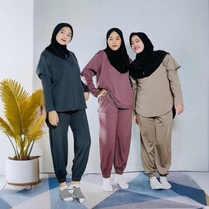 TWINGKLE Zumba Setelan Set Baju Olahraga Wanita Muslimah Set Sport 3 in 1 Menggunakan Bahan Jersey z