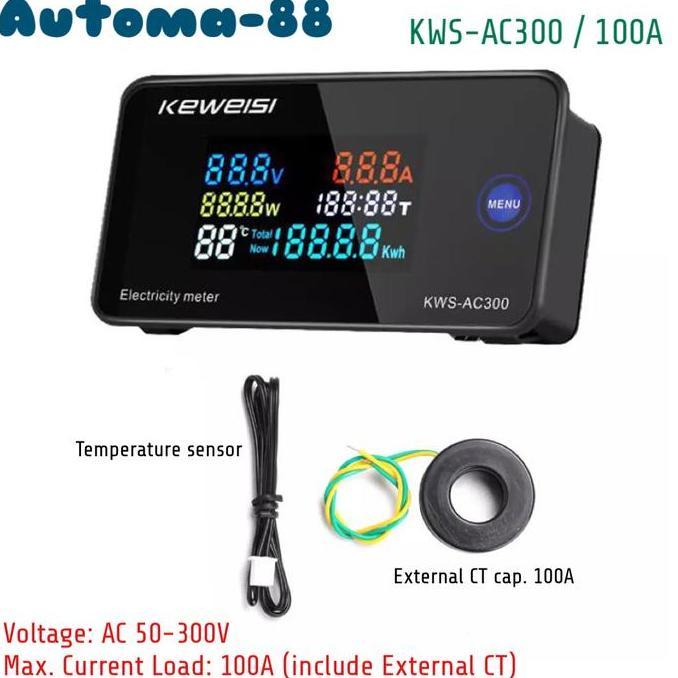 GRATIS ONGKIR - Keweisi KWS AC300 100A AC 50-300V Watt Volt Ampere KWH Energy Meter