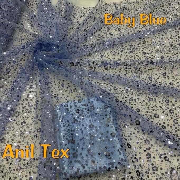 Sora- Kain Tile Payet Squeen Premium / Tulle Payet Zuhair Kaca / Bahan Squeen Payet Mewah