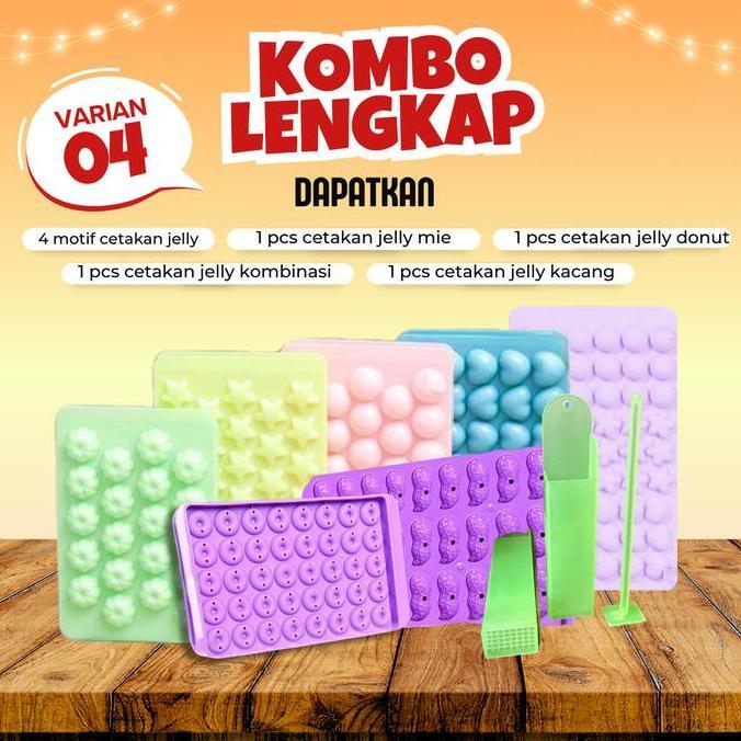 KOMBO LENGKAP 4 Cetakan Es Batu Jelly Bunga, Star, Ball, Love, Cetakan Jelly Kombinasi, Cetakan Jell