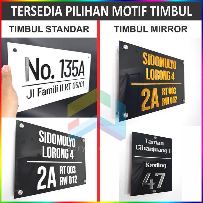 Nomor Rumah Acrylic Modern Timbul Negatif Nyala LED