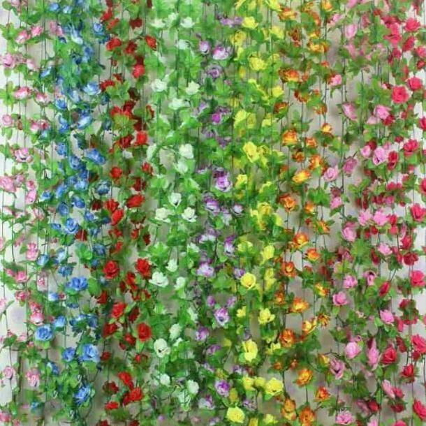 Bunga plastik artificial daun rambat bunga/bunga plastik daun juntai