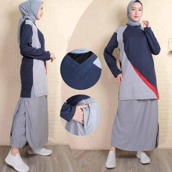 Setelan Baju Senam Muslimah Rok Celana / Model Celana Rok Muslimah Setelan Baju Olahraga Wanita Musl
