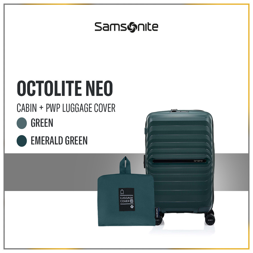 Samsonite Koper Octolite Neo Cabin Green + Foldable Luggage Cover Cabin